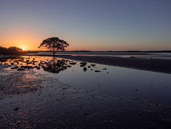 Scenic view of sea against clear sky during sunset