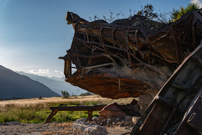 Bus destroyed by avalanche in the town of yungay, left as a monument in memory of the deceased.