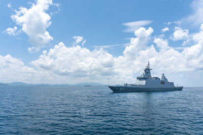 Ship in sea against sky