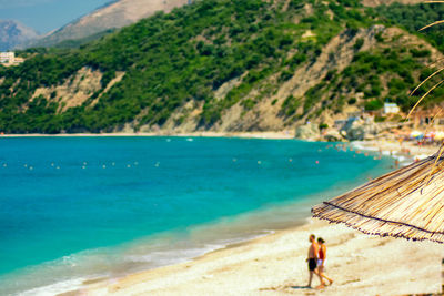 High angle view of man on beach