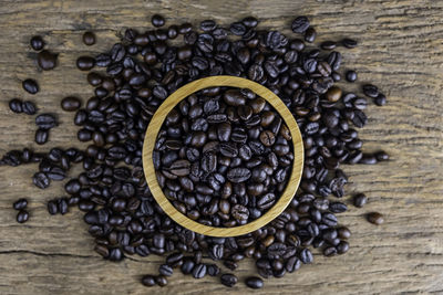 High angle view of coffee beans on table