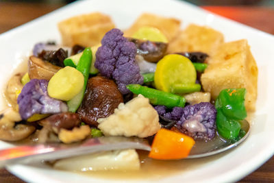 Close-up of food served in plate