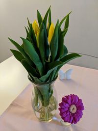 Close-up of flower vase on table