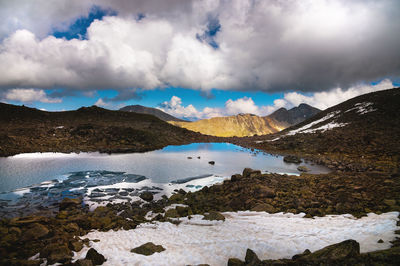 Beautiful waters of a lake with peaks above and beyond it in a national park. mountain landscapes