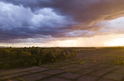 Scenic view of field against sky during sunset