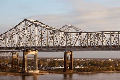 Bridge over river against sky during sunset