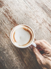 Directly above shot of coffee cup on table