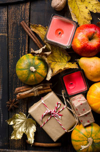 High angle view of food on table