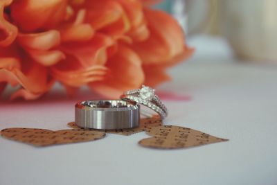 Close-up of heart shape on table