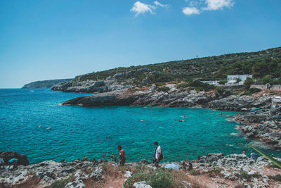 Scenic view of sea against blue sky