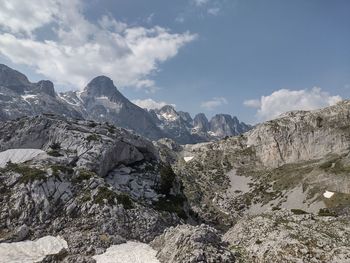 Scenic view of mountains against cloudy sky