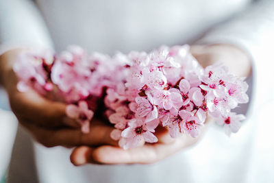 Midsection of woman holding flower in hand