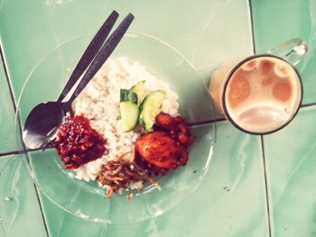 High angle view of food on table