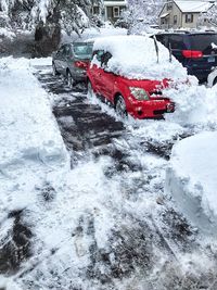 Snow covered car during winter