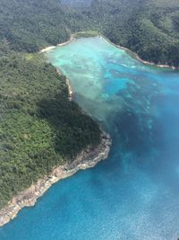 High angle view of sea and mountain