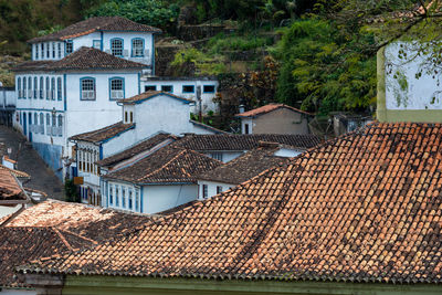 High angle view of buildings in city