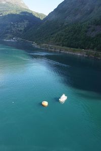 High angle view of boats in lake