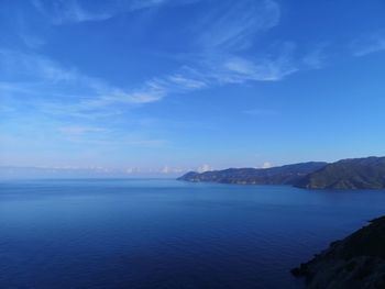 Scenic view of sea against blue sky