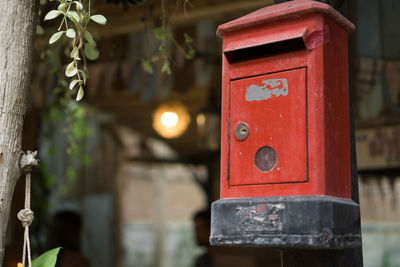 Close-up of red mailbox