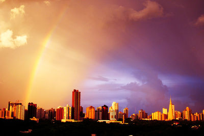 Panoramic view of buildings against sky during sunset