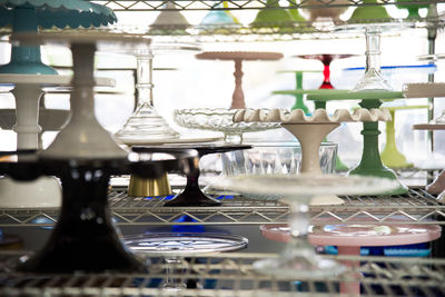 Close-up of illuminated lighting equipment on table