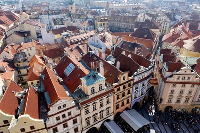 High angle view of buildings in city