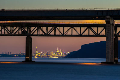 View of suspension bridge at night