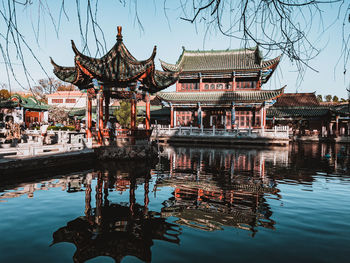 Reflection of buildings in lake