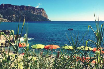 Scenic view of sea against clear sky