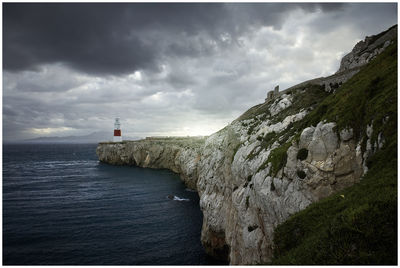 Scenic view of sea against cloudy sky
