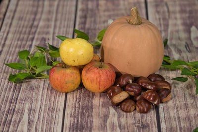 High angle view of fruits on table