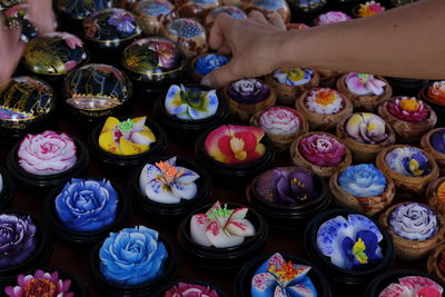 High angle view of cake for sale