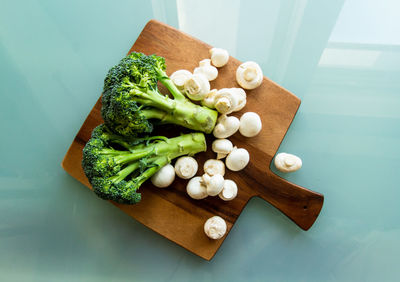 High angle view of chopped vegetables on cutting board