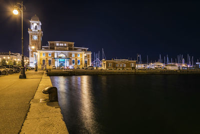 Skyline of trieste. atmospheric light at night. italy