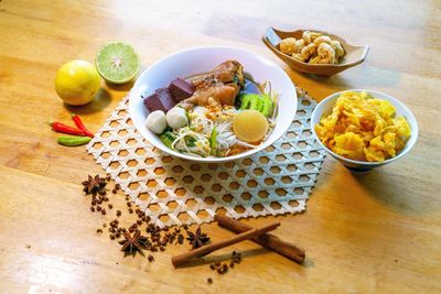 High angle view of food on table