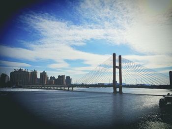 Suspension bridge over river