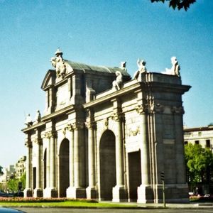 Low angle view of built structure against clear blue sky