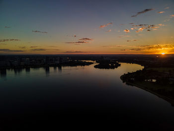 Scenic view of lake against sky during sunset