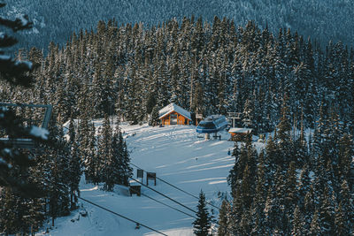 People skiing on snow covered landscape