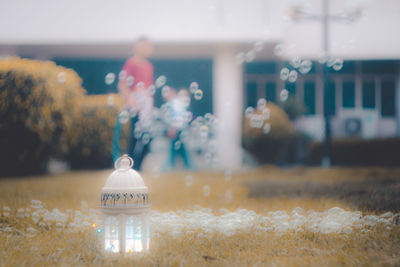 Close-up of water flowing through glass