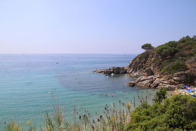 Scenic view of sea against clear sky