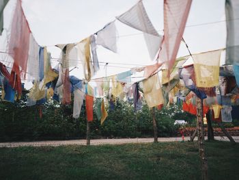 Clothes drying on clothesline by building