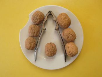 High angle view of cookies in plate