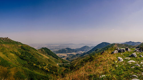 Scenic view of mountains against clear sky