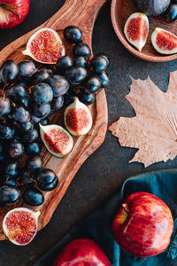 High angle view of grapes on table