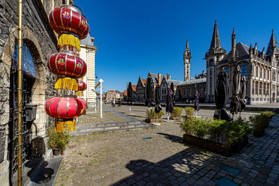 Panoramic view of street and buildings against sky