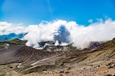 Scenic view of volcanic landscape against sky