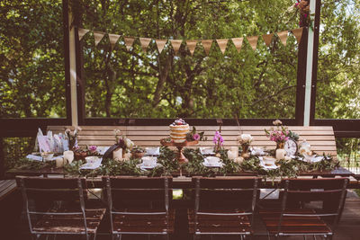 High angle view of decorated dining table