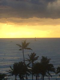 Scenic view of sea against sky at sunset