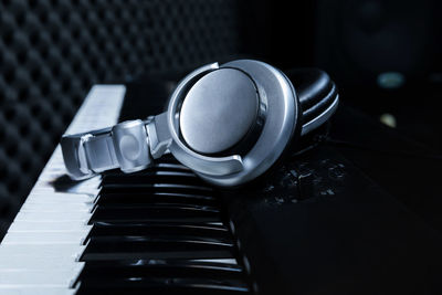 High angle view of piano keys on table